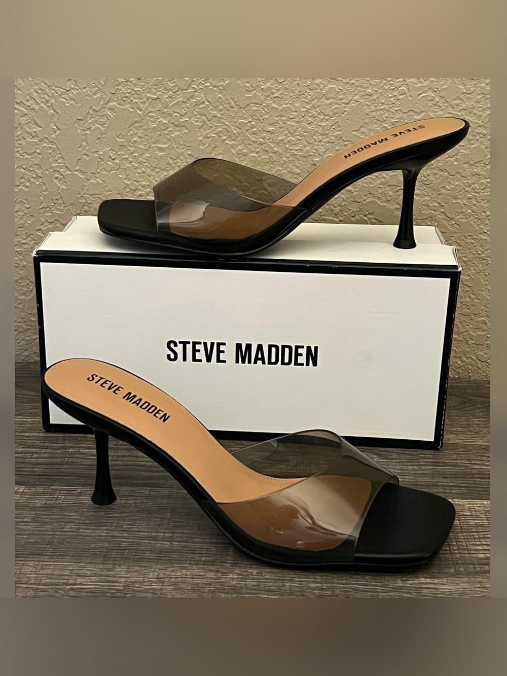 Steve Madden Women’s Heart Smoke PVC Black Color Heels Size- 9